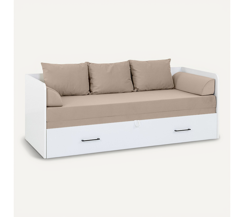 Lit, canapé convertible 80-160x200 cm avec coffre de rangement,3 oreillers et matelas