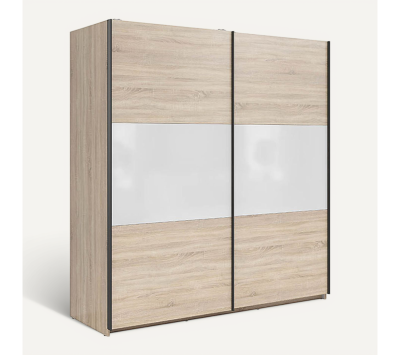 Armoire à 2 Portes Coulissante Coloris Chêne Sonoma/blanc Brillant - L. 183 X P. 60 X H. 195,5 Cm