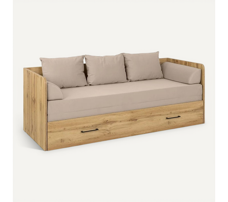Lit canapé 80-160x200 cm convertible  avec coffre de rangement, matelas et 3 oreillers