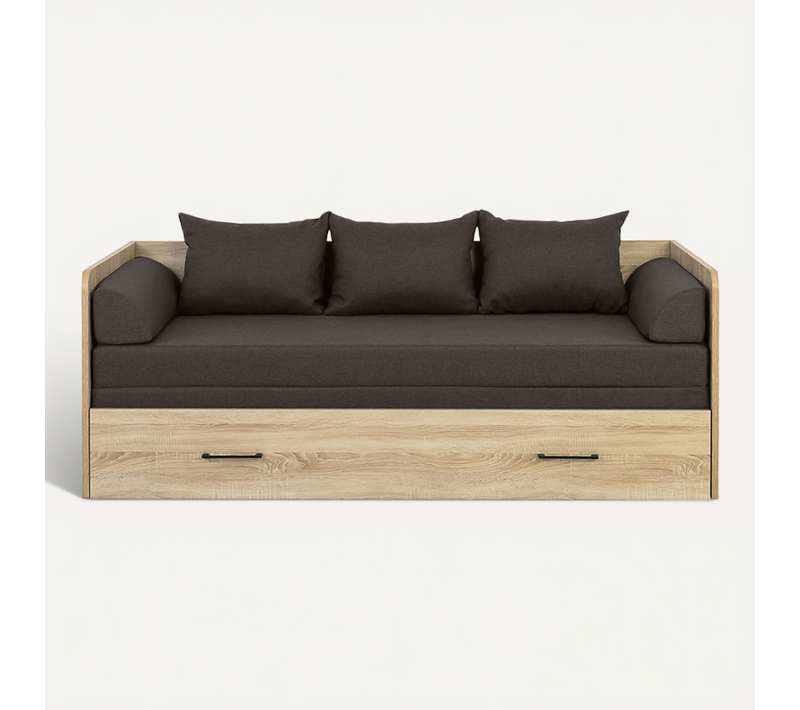 Lit canapé convertible 80-160x200 cm avec coffre de rangement, matelas et 3 oreillers noir