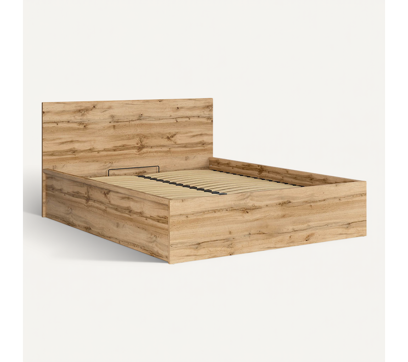 Lit Adule 160x200 Lit Coffre 2 Place Avec Sommier Et Rangement, Coloris Chêne Wotan