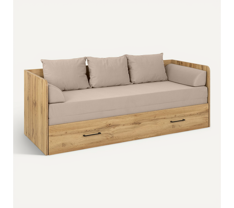 Lit canapé convertible avec coffre de rangement 80-160x200 cm , matelas et 3 oreillers inclus