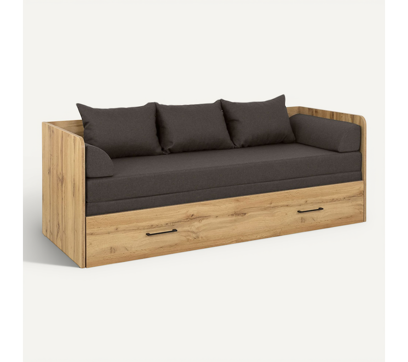 Lit canapé Convertible 80-160x200 cm avec Coffre de Rangement, Matelas et 3 oreillers