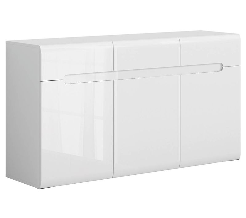 Commode Meuble De Rangement à 3 Portes Et 3 Tiroirs, Coloris Blanc/blanc Haute Brillance