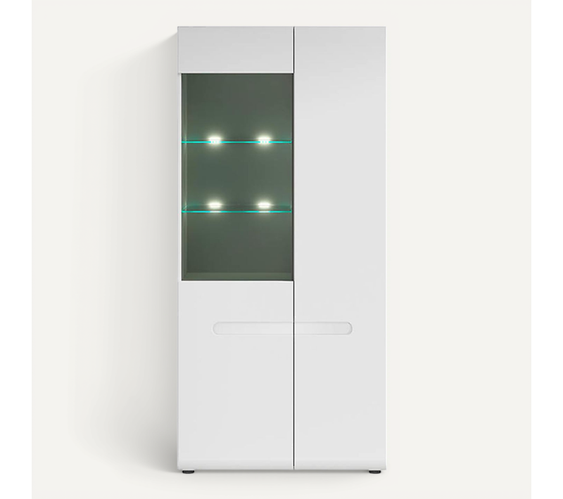 Vitrine Haute à 2 Portes Avec éclairage LED, Coloris Blanc/blanc Haute Brillance
