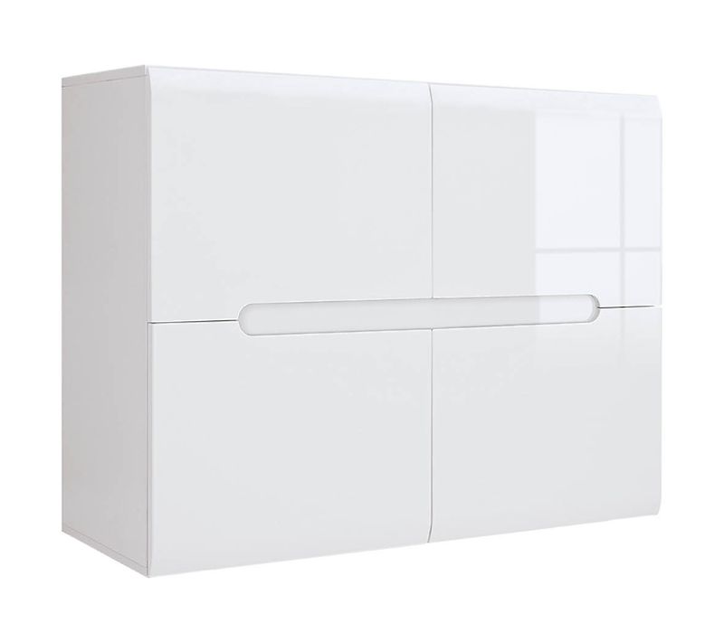 Meuble De Rangement Commode à 4 Portes,coloris Blanc/blanc Haute Brillance