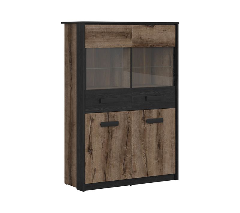 Vitrine 100x41x145 Cm Avec 4 Portes, Chêne Marron Foncé Et Chêne Noir