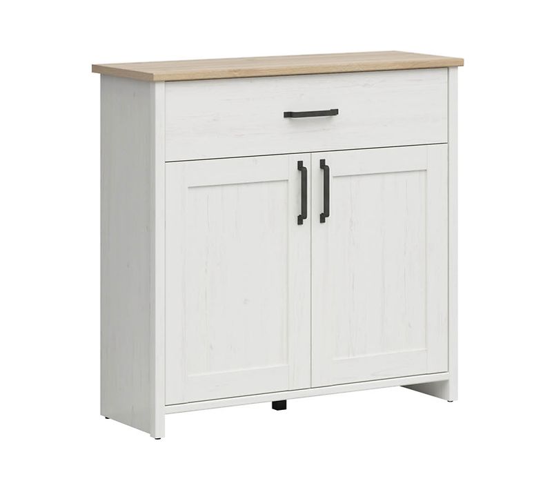 Commode à 2 Portes Et Un Tiroir, Coloris Blanc Pin Andersen/chêne Clair
