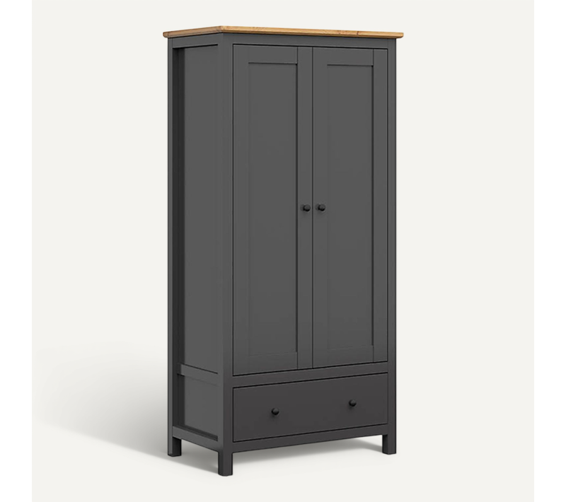Armoire Placard à 2 Portes Et 1 Tiroir, Coloris Gris Graphite/chêne Artisan