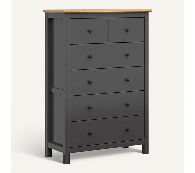 Commode Chiffonnier à 6 Tiroirs, Coloris Gris Graphite/chêne Artisan - L. 101 X P. 44 X H. 145 Cm