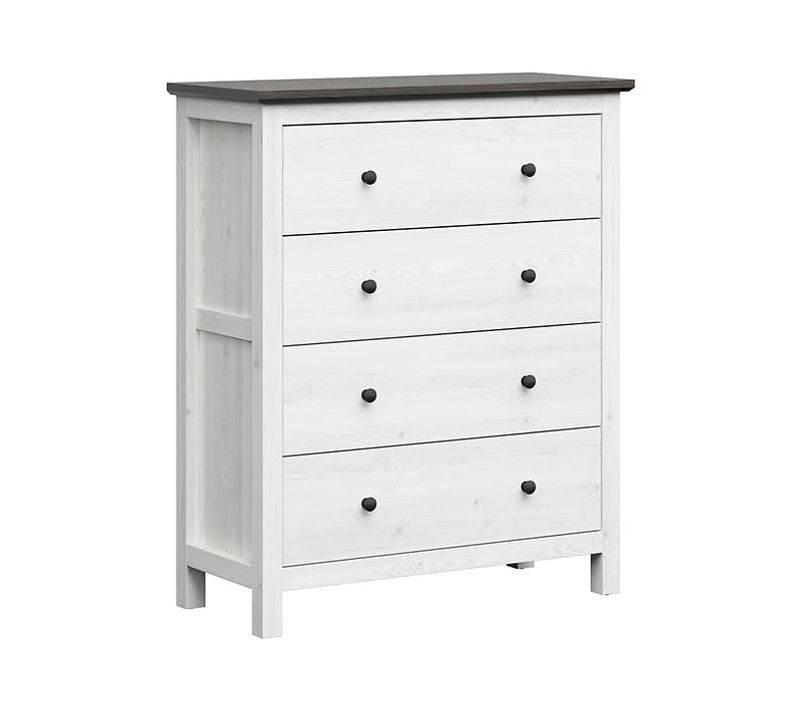 Commode Meuble De Rangement à 4 Tiroirs, Coloris Gris Mélèze Clair / Pin Larico