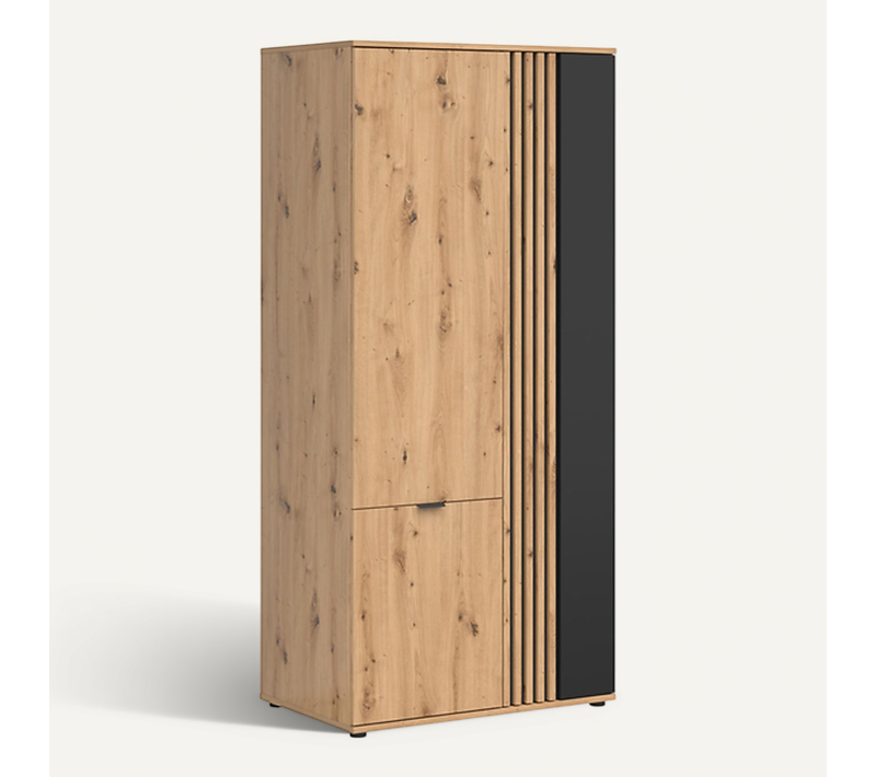 Armoire Meuble De Rangement à 3 Portes Avec Décor Lamelles,coloris Chêne Artisan/noir