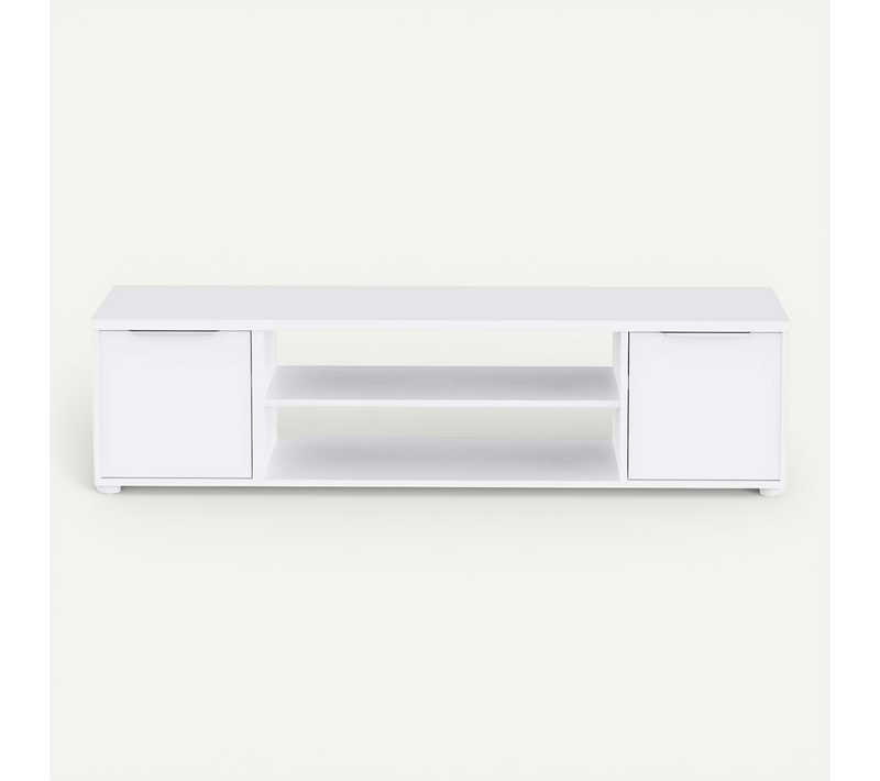 Meuble TV Avec Rangement Couleur Blanc Mat - Largeur 151,4 X Profondeur 39,6 X Hauteur 39,1 Cm