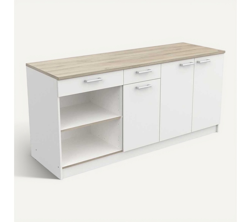 Ensemble De 3 Meubles Bas De Cuisine Avec Plan De Travail Couleur Chêne / Blanc Mat