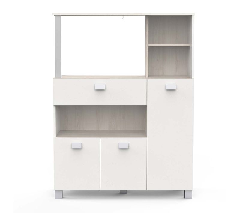 Desserte De Cuisine Meuble Micro-ondes Couleur Acacia / Blanc Mat - L. 99,3 X P. 41,3 X H. 132,2 Cm