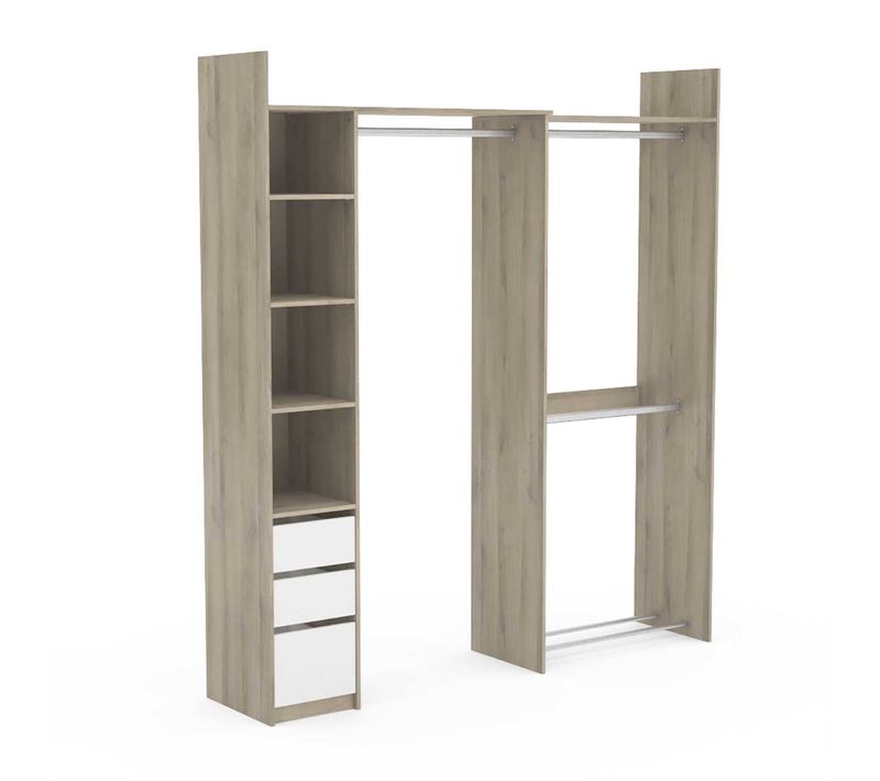 Kit Dressing Extensible 1 Colonne 3 Penderies Couleur Chêne / Blanc Mat