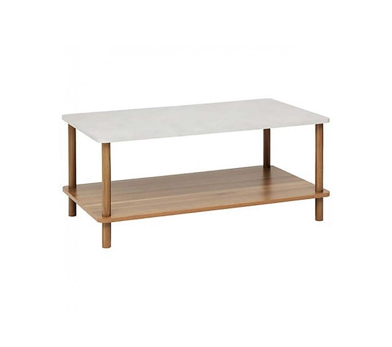 Table Basse Rectangulaire Avec Étagère Inférieure, Coloris Blanc/marron - L. 90 X P. 50 X H. 40 Cm