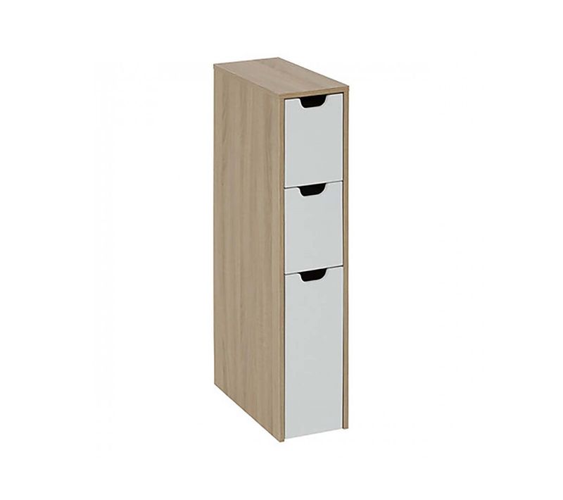 Meuble D'appoint De Rangement à 3 Tiroirs, Coloris Chêne/blanc - L. 40 X P. 18 X H. 80 Cm