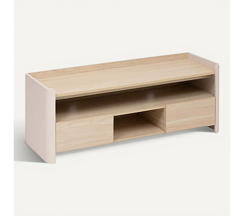 Meuble TV Avec Deux Portes Et Des étagères Internes, Coloris Blanc/chêne Naturel