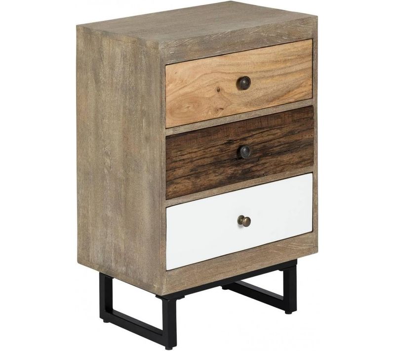 Table De Chevet Table De Nuit De 3 Tiroirs En Bois De Manguier Aspect Vieilli