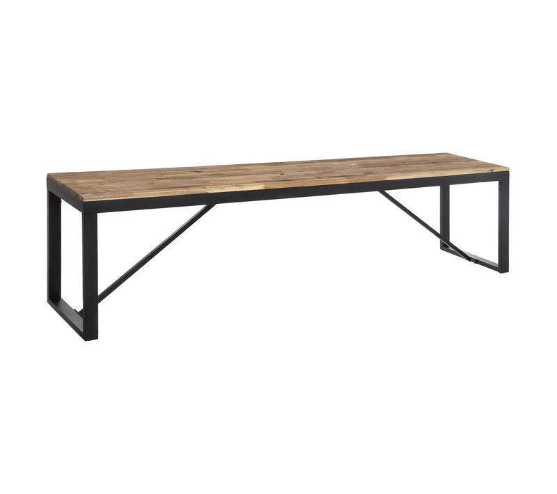 Banc De Table à Diner En Bois D'acacia Et Pieds En Métal Noir - L. 170 X P. 35 X H. 45 Cm
