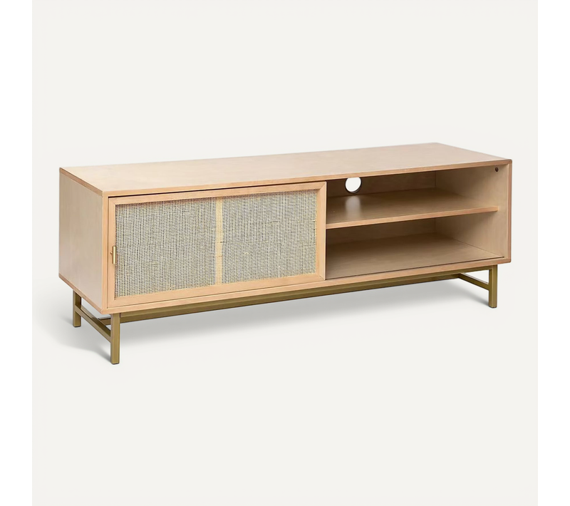 Meuble TV Avec 1 Porte Cannage Rotin - Longueur 140 X Profondeur 40 X Hauteur 50 Cm