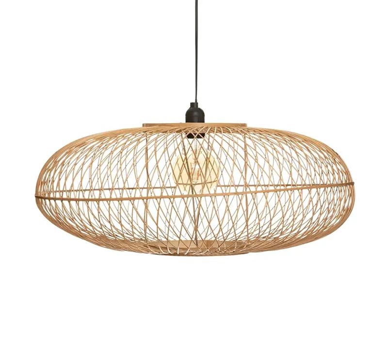 Lampe à Suspendre Luminaire Suspension Plafonnier En Bambou Naturel - Diamètre 60 X Profondeur 25 Cm