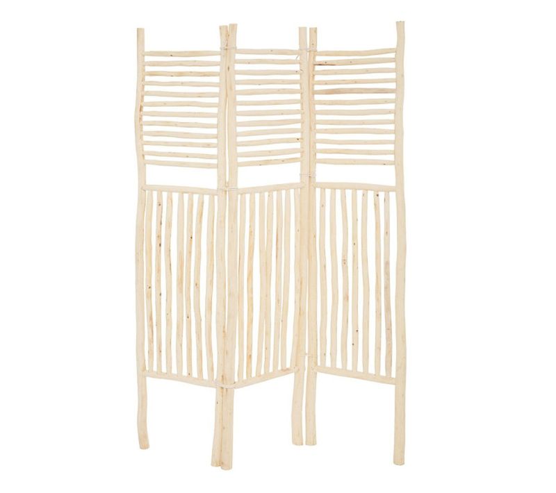 Paravent Pliable Avec 3 Panneaux En Bois Et Corde En Coton - L. 119 X P. 4 X H. 169,5 Cm