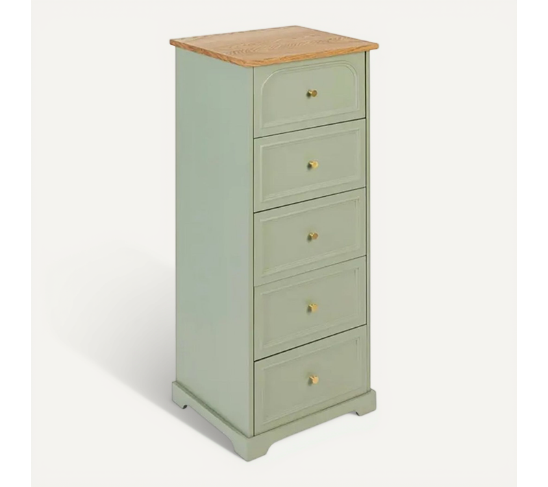 Chiffonnier Meuble De Rangement Avec 5 Tiroirs, Vert Céladon - L. 45 X P. 39 X H. 113 Cm