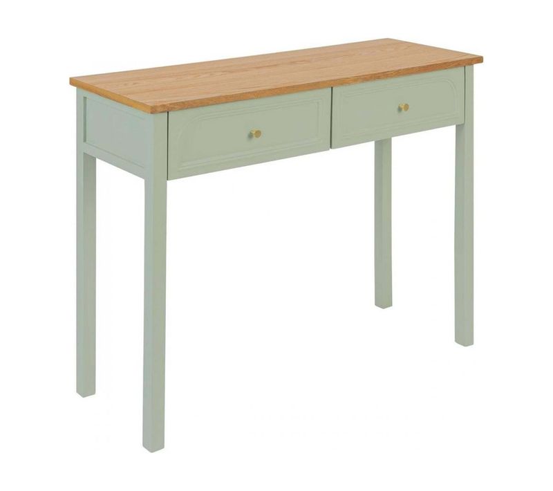 Table Console Coiffeuse Avec  2 Tiroirs, Coloris Vert Céladon - L. 100 X P. 35 X H. 80 Cm