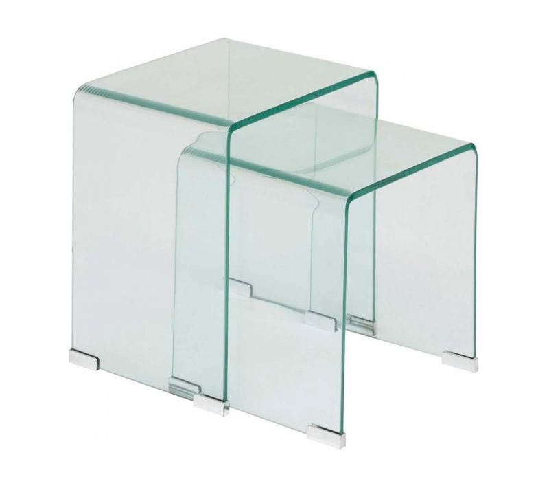 Lot De 2 Tables Gigognes En Verre Trempé Transparent - Longueur 51 X Profondeur 30 X Hauteur 47 Cm