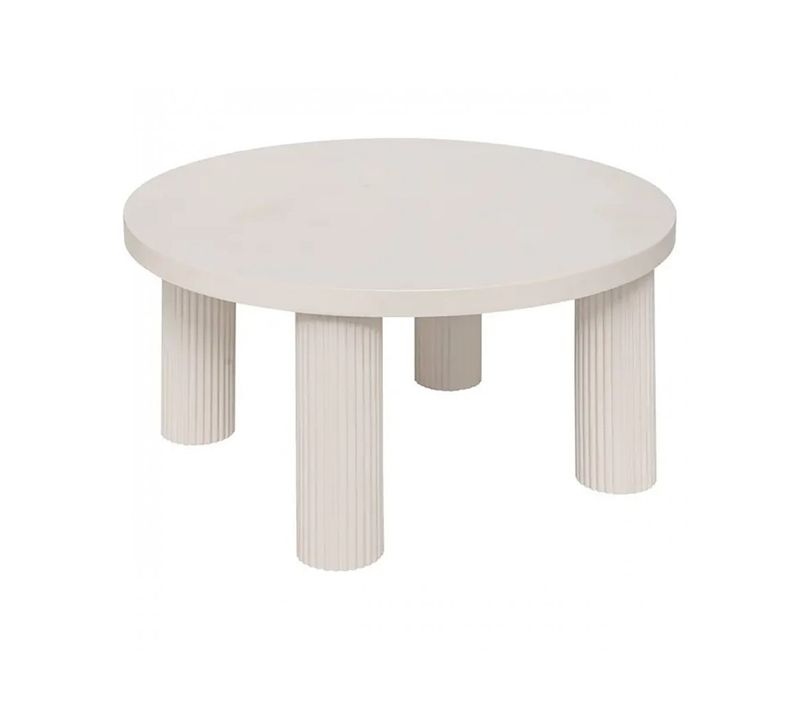 Table Basse Ronde Avec 3 Pieds Effet Cannelé, Coloris Ivoire - Diamètre 70 X Hauteur 35 Cm