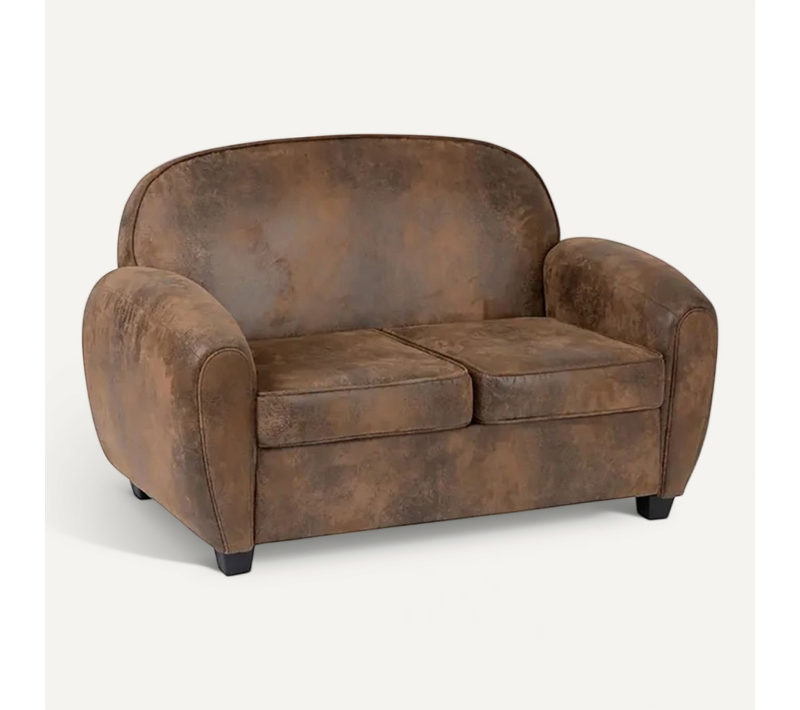 Canapé Banquette 2 Places Aspect Cuir Vieilli Marron - L. 133 X P. 80,5 X H. 79 Cm