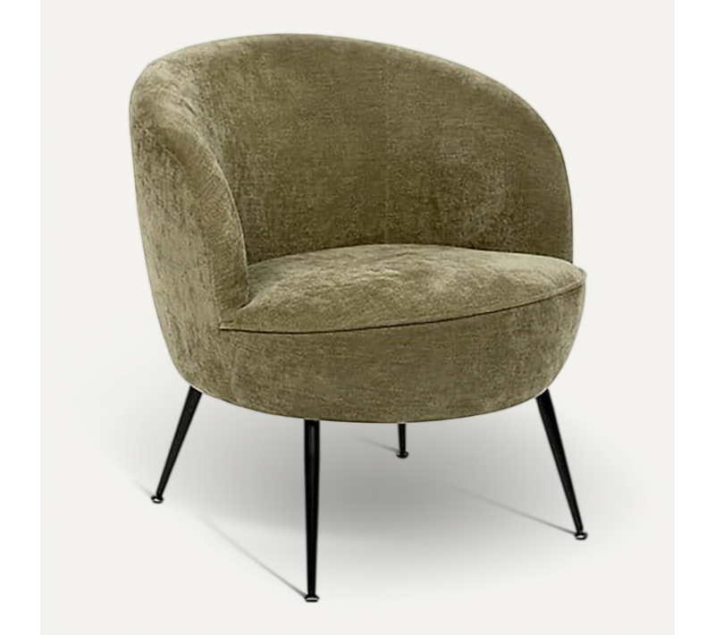 Fauteuil Club Avec Pieds Métal Noir, Coloris Vert Olive - L. 63 X P. 69 X H. 71 Cm
