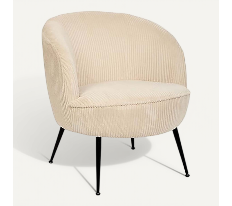 Fauteuil Club Avec Pieds Métal Noir, Coloris Beige - Longueur 63 X Profondeur 69 X Hauteur 71 Cm