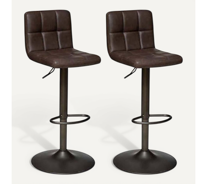 Lot De 2 Chaises De Bar Hautes Ajustables En Cuir, Coloris Marron - L. 45 X P. 52 X H. 104 Cm