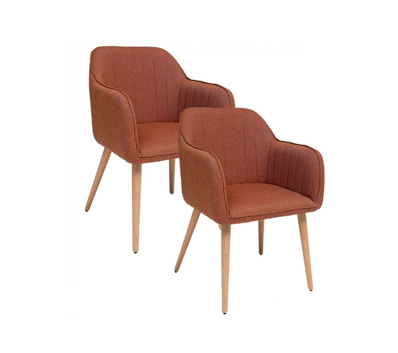 Lot De 2 Chaises Style Fauteuil Avec Des Pieds En Bois, Coloris Ambre - L. 60 X P. 57 X H. 83,5 Cm