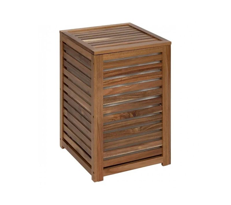 Panier à Linge 65 L En Bois Naturel, Coloris Marron - L. 40,3 X P. 40,3 X H. 60 Cm