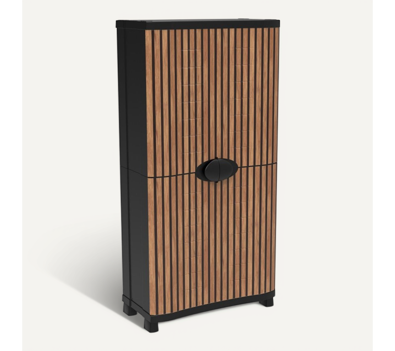 Armoire Meuble De Rangement 4 étagères Intérieur/extérieur Coloris Noir/marron