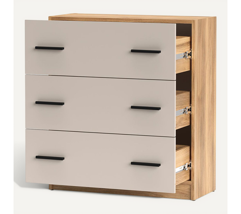 Commode à 3 Tiroirs Coloris Beige/chêne Mauvella - Longueur 80 X Hauteur 81 X Profondeur 34,5 Cm