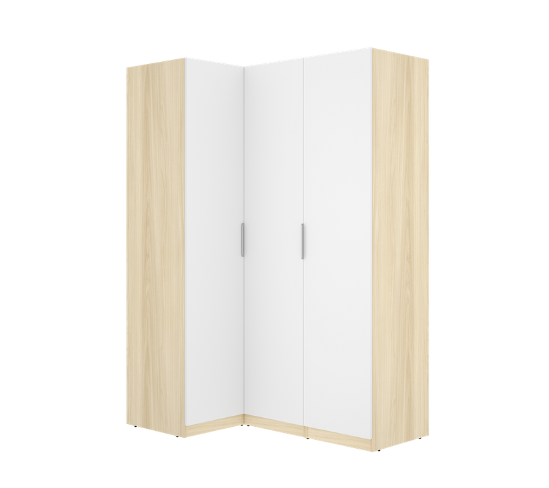 Armoire D'angle Placard De Rangement à 3 Portes Battantes, Coloris Blanc/chêne Clair