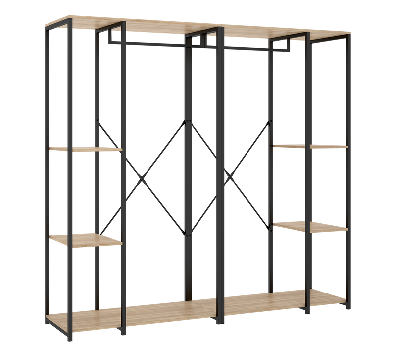 Portant à Vêtements Double Penderie De Structure Métallique Avec 5 étagères De Rangement