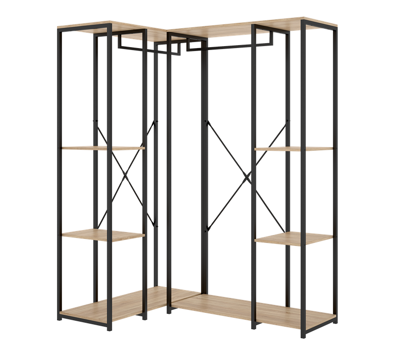 Portant à Vêtements D'angle à Double Penderie De Structure Métallique Avec 6 étagères De Rangement