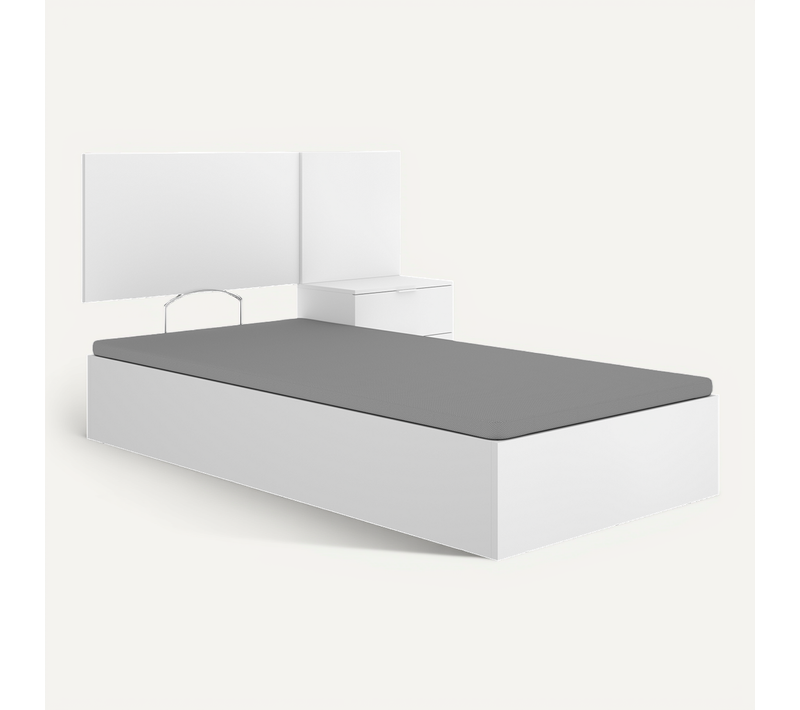 Ensemble Lit Enfant 90x190 Cm + Tête De Lit + 2 Tables De Chevet Avec 2 Tiroirs, Coloris Blanc