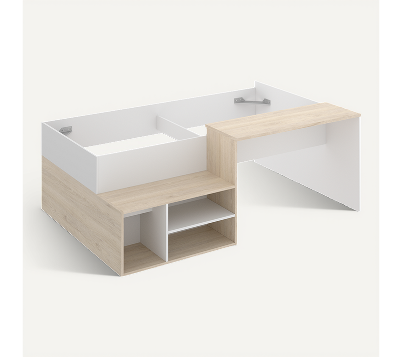Lit 1 Place 190x90 Pour Enfant Combiné Avec Bureau Et 3 Compartiments De Rangement