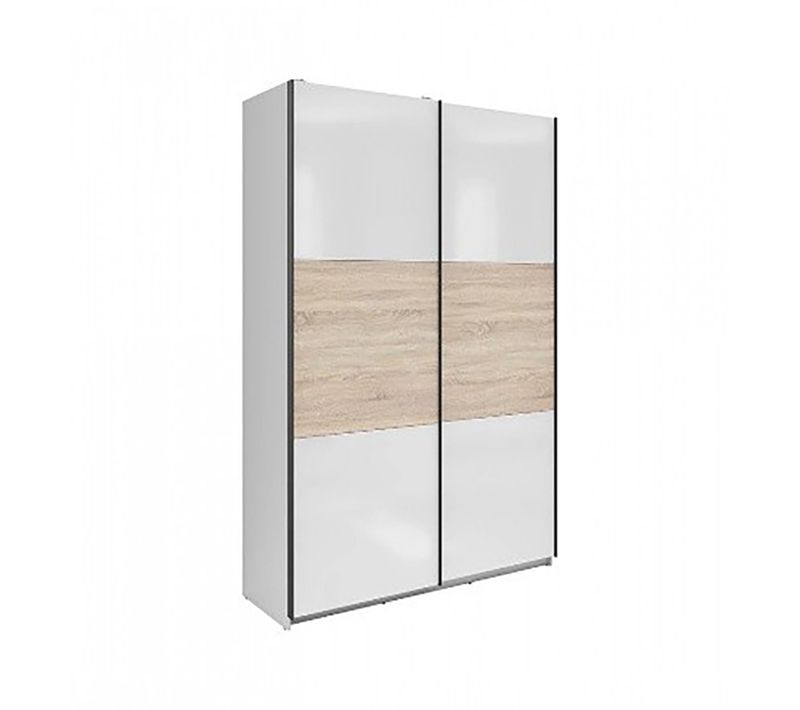 Armoire Placard à 2 Portes Coulissantes Coloris Blanc Brillant/chêne Sonoma