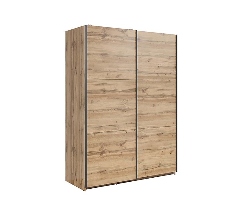 Armoire Placard à 2 Portes Coulissantes Coloris Chêne Wotan - L. 153,5 X P. 60 X H. 195,5 Cm