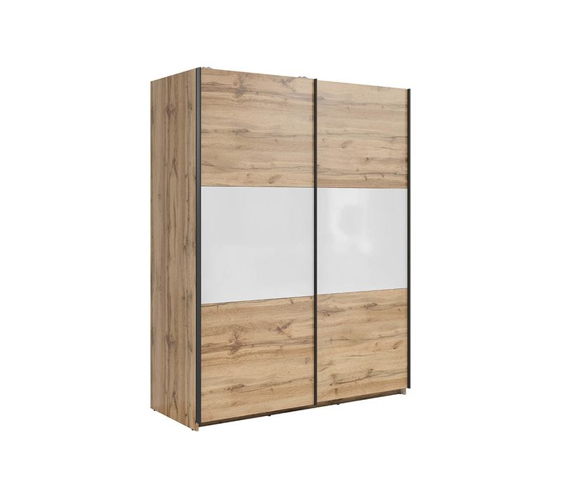 Armoire Placard à 2 Portes Coulissantes Coloris Chêne Wotan/blanc - L. 153,5 X P. 60 X H. 195,5 Cm