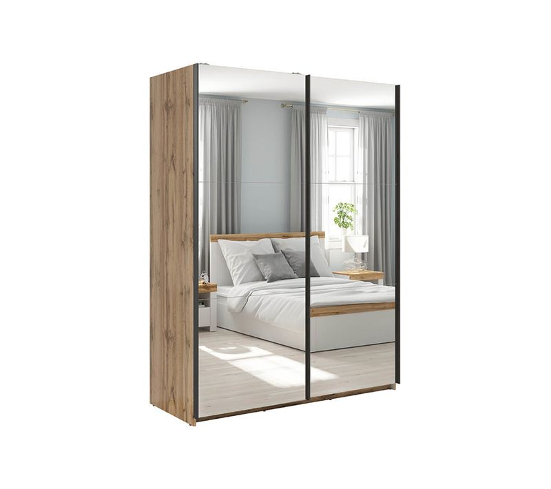 Armoire Placard à 2 Portes Coulissantes Avec Miroir Coloris Chêne Wotan