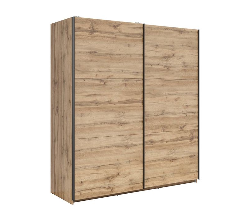 Armoire Placard à 2 Portes Coulissantes Coloris Chêne Wotan - L. 183 X P. 60 X H. 195,5 Cm